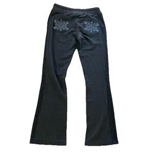 Parasuco Yoga Pants Womens Size 26 Vtg 90s Y2K Flared Black Embroidered Lace